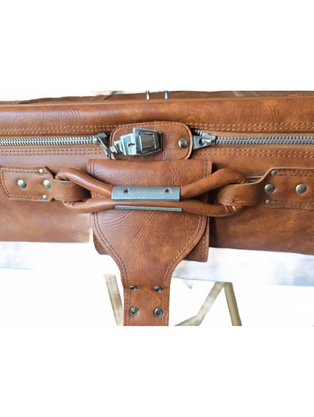 Vintage Ambassador Brown Faux Leather Suitcase 1970s Luggage ST-79